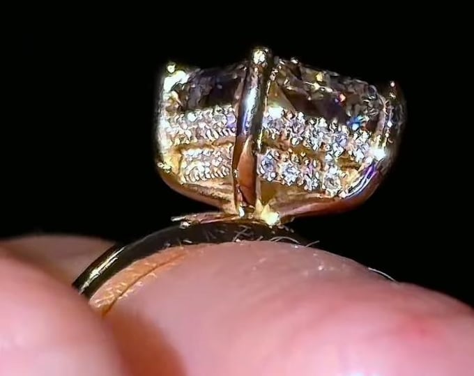 4CT Radiant Cut Lab Grown Diamond Ring, IGI Certified Double Halo Engagement Ring, Solitaire Wedding Ring for Her