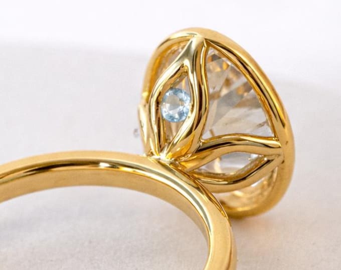 3CT Oval Cut Lab Grown Diamond Engagement Ring Two Tone Ring Elegant Tulip Setting Ring Timeless Hidden Stone Ring 14K Solid Gold Ring