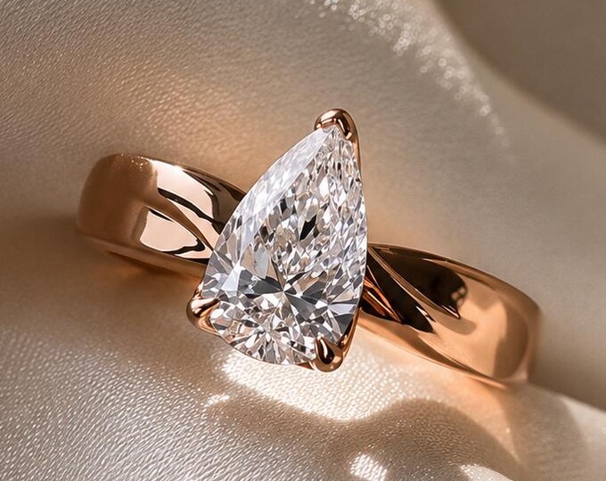 2CT Pear Shaped Lab Grown Diamond Engagement Ring Unique Tulip Setting Wedding Ring Promise Ring 14K Solid Gold Ring Minimalist Gold Ring