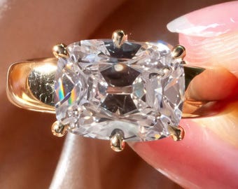 Anillo de compromiso de moissanita talla cojín de mina antigua, anillo de diamantes antiguo, anillo de compromiso de Taylor Swift, anillo de diamantes pavé único para ella.