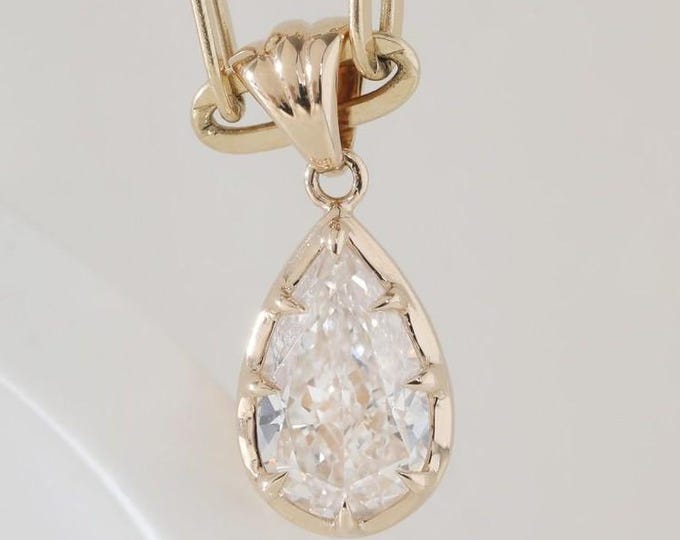 Pear Shaped Diamond Drop Pendant Gold Teardrop Charm 10K Solid Yellow Gold Minimalist Statement Pendant