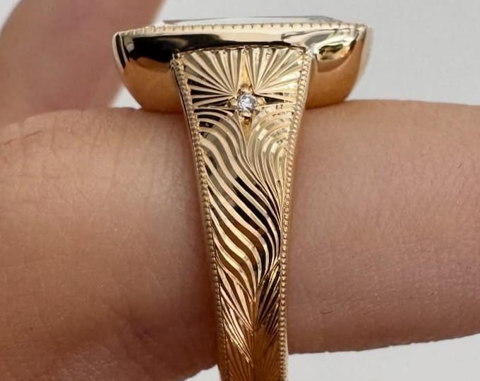 5CT Unique Criss Cut Cushion Moissanite Ring Hand Engraved Bezel Set Solitaire Ring Art Deco Vintage Milgrain 18K Solid Gold Engagement