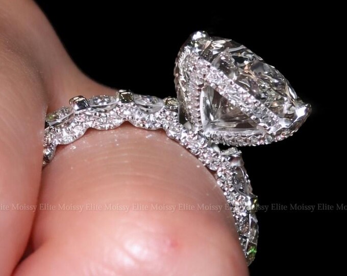 3.5CT Oval Cut Lab Grown Diamond Engagement Ring, Hidden Halo Ring, Pave Diamond Band, 10K White Gold Bridal Ring, Wedding Ring