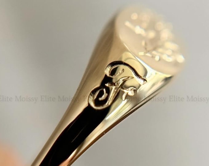 Vintage Black Enamel Floral Signet Ring, Hand Engraved Gold Pinky Ring, Botanical Oval Signet Ring, Custom Initial Side Engraving Gift