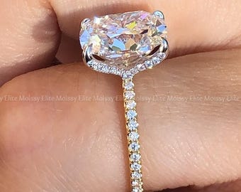 Anillo de compromiso de diamantes cultivados en laboratorio de talla cojín, 3,5 quilates, color E, claridad VVS2, certificado IGI, oro macizo de 14 quilates, anillo de bodas solitario único