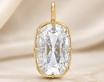 5 Karat Moissanit-Anhänger im Kissenschliff (Old Mine), längliche Solitärkette im Antikschliff, 14 Karat Massivgold, Vintage-Statement-Anhänger, Geschenk für Sie
