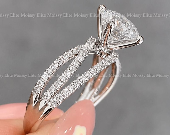 2CT Round Cut IGI Certified Lab Grown Diamond Engagement Ring High Profile Twisted Split Shank Solitaire Floral Pave Band 14K Gold Ring