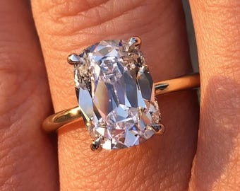 Anillo de oro macizo de 14 quilates con diamantes cultivados en laboratorio, talla cojín, estilo Old Mine, inspirado en Taylor Swift. Anillo de compromiso de lujo con estilo de celebridad.