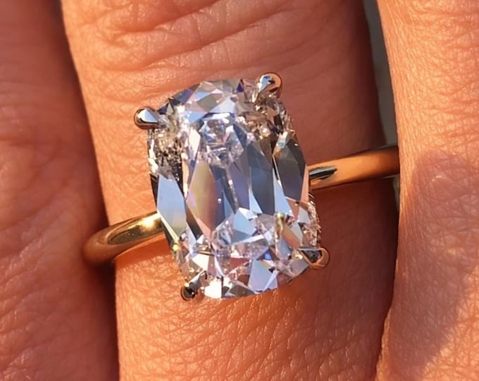 4CT Old Mine Cushion Cut Lab-Grown Diamond Ring Tylor Swift Inspired Solid Gold Ring 14K Gold Celebrity Style Luxuries Engagement Ring
