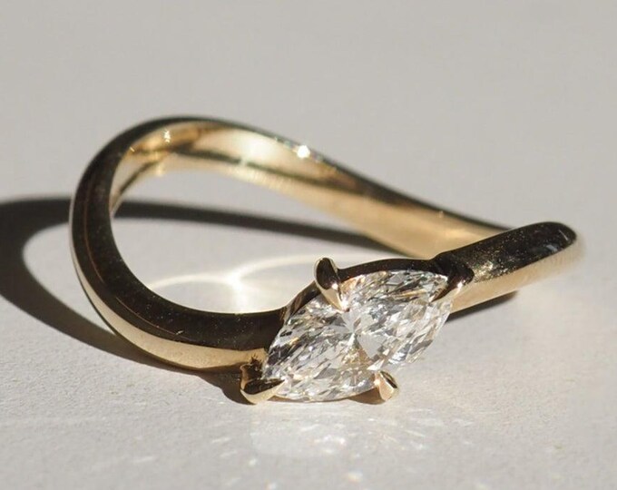 Pinky Promise Ring, East West 0.5CT Marquise Cut Moissanite Engagement Ring, Pinky Marquise Ring, 14K Solid Gold Ring, Statement Pinky Ring