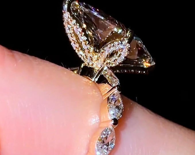 2.5CT Marquise Cut Hidden Halo Moissanite Engagement Ring For Women Marquise Tulip Set Ring 14K Solid Gold Wedding Ring Marquise Cut Ring