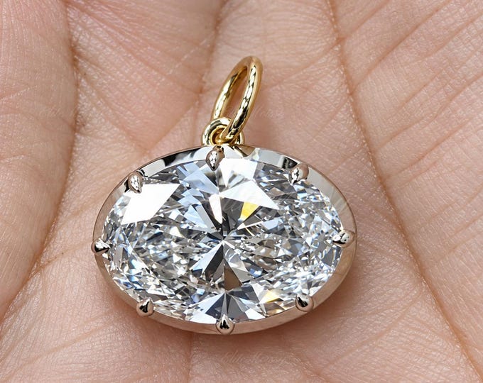 East To West Oval Cut Moissanite Pendant, 3.00 CT Diamond Solitaire Pendant, 925 Silver Stunning Pendant, Anniversary Gift, Only Pendant