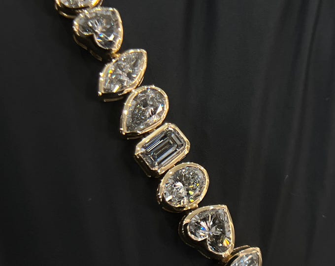 Heart Marquise Pear Oval Emerald Moissanite Diamond Tennis Bracelet, Mixed Shape Bezel Set 14K Gold Wedding Gift for Her