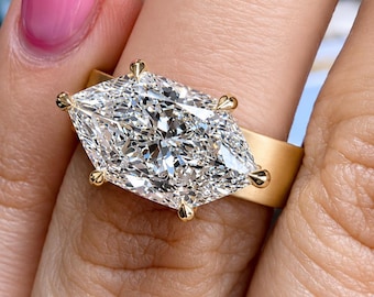 Verlobungsring mit 5 mm breitem Band, holländischem Marquise-Schliff und im Labor gezüchtetem Diamanten, 8 Karat Massivgold, gebürstete Oberfläche, Statement-Ring, einzigartiger Ehering