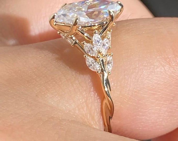 Floral Twisted 2CT Marquise Cut Moissanite Engagement Ring Vintage 14K Gold Nature Inspired Wedding Ring Promise Ring for Her