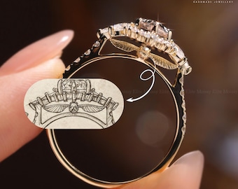 Anillo de compromiso de talla marquesa, inspirado en la Snitch Dorada, con halo de diamantes cultivados en laboratorio, anillo de bodas de fantasía único, anillo Starburst para mujer.