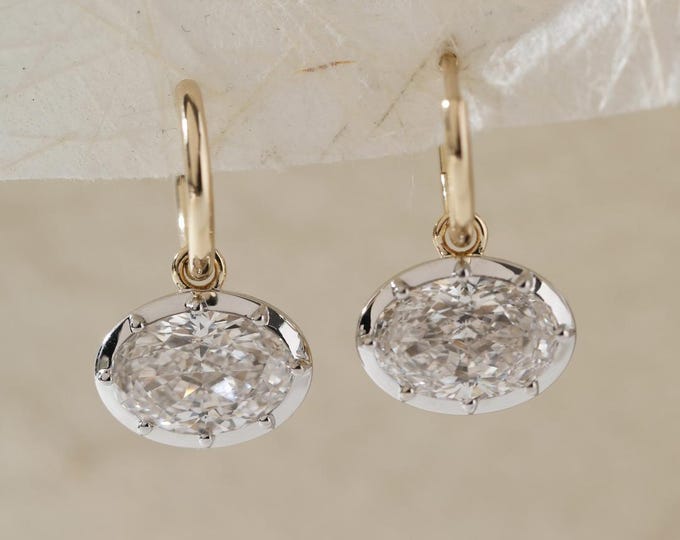 Moissanite Huggie Earrings, 925 Silver Gold Finish, Oval Cut East West Drop Earring For Her, Wedding Gift Earrings, Anniversary Gifts