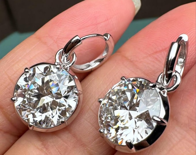 Moissanite Huggie Earrings, 925 Silver Gold Finish, Round Cut East West Drop Earring For Her, Wedding Gift Earrings, Anniversary Gifts