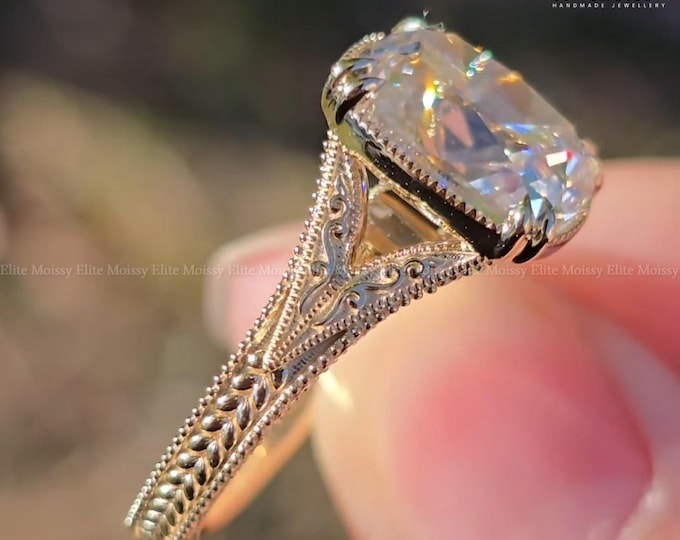 Old Mine 5 CT Elongated Cushion Cut Moissanite Engagement Ring 14K Gold Wedding Ring Antique Diamond Anniversary Rings Promise Ring For her