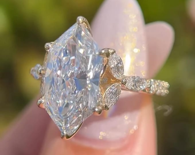 Dutch Marquise Lab Grown Diamond Engagement Ring IGI Certified Diamond Ring Leaf Accent Wedding Ring for Her 14K Solid Gold Ring