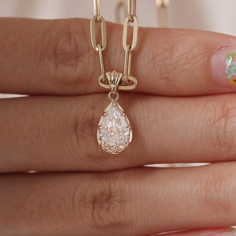 Pear Shaped Diamond Drop Pendant Gold Teardrop Charm 10K Solid Yellow ...