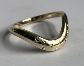 14K Celestial Curved Engagement Band 3 MM Contour Stackable Ring for Engagement Rings