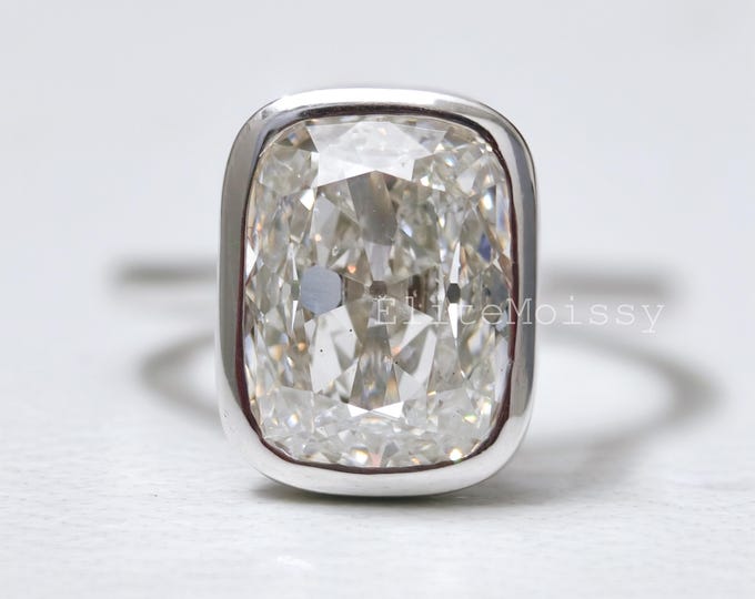 5CT Old Mine Cushion Cut Lab Grown Diamond Ring Bezel Setting Ring Solitaire Diamond Ring