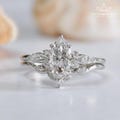 Vintage Style Lab Grown Diamond Bridal Set, Marquise Floral Engagement Ring Nature Inspired leaf Design Bridal Ring Set
