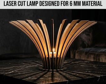 DIY Wooden Tealight Lamp, Laser cut Lamp, Modern Scandinavian Night Light, 6mm MDF Laser Cut Template, Home decoration, Digital Download