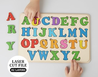 Montessori Alphabet Puzzle Board, Wooden ABC Alphabet Puzzle, Educatioanal kids alphabet puzzle, Laser Cut File (svg, dxf, ai, eps, or pdf)