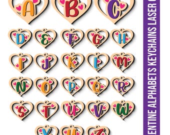 Heart Alphabet Keychains, Heart Alphabet Keychains Laser Cut, Heart Ornament, Day Tags, Heart Monogram, keychains Gift