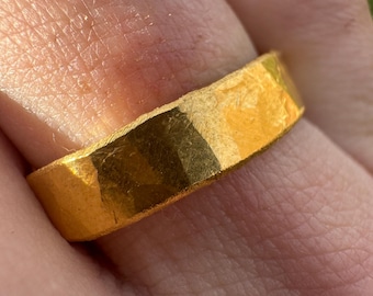 Hand-Forged 24K Gold Ring – Minimalist Solid Gold Band Made From 10 Gram Bar