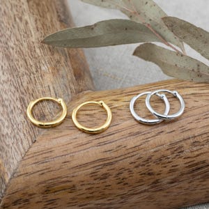 May include: Two small gold-toned hoop earrings and one pair of silver-toned hoop earrings. The jewelry pieces are circular with a smooth, polished finish and a simple hinged closure mechanism, displayed as individual items for potential wear.