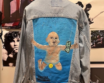 Nirvana "Nevermind" - Custom Hand Painted Denim jacket, 90s Grunge Album Art