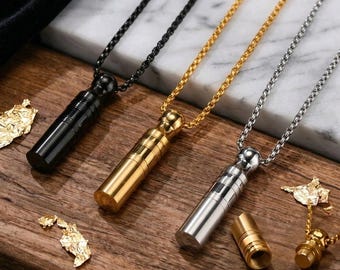 Naszyjnik z urną na prochy | Biżuteria kremacyjna z cylindrem ze stali nierdzewnej | Pamiątkowy wisiorek | Medalion na prochy dla mężczyzn i kobiet