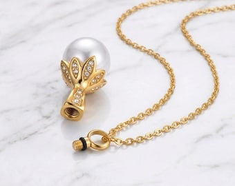 Perłowa zawieszka z urną dla kobiet | Biżuteria kremacyjna ze stali nierdzewnej | Prezent pamiątkowy | Pojemnik na prochy zwierząt | Prezent na kondolencje