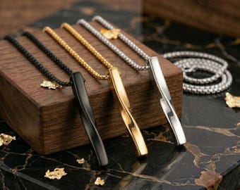 Naszyjnik z urną na prochy w kształcie skręconego pręta | Geometryczna biżuteria kremacyjna ze stali nierdzewnej | Dyskretna pamiątka | Prezent na żałobę