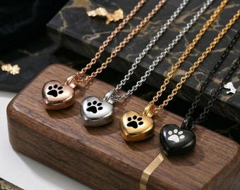 Naszyjnik z urną na prochy | Biżuteria kremacyjna z odciskiem łapy ze stali nierdzewnej | Pamiątka dla psa i kota | Prezent na stratę zwierzaka z zestawem lejków
