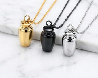 Klasyczny wisiorek z urną do kremacji | Pamiątkowa biżuteria ze stali nierdzewnej | Prezent na znak współczucia | Utrata bliskiej osoby | Srebro, czerń, złoto