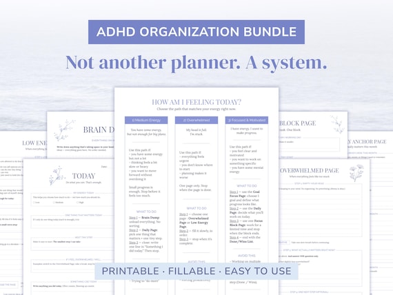 ADHD Organization Bundle | Printable & Fillable PDF Planner Worksheets for Overwhelmed ADHD Minds