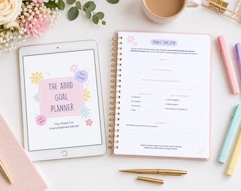 Agenda per la definizione degli obiettivi per persone con ADHD – Quaderno di lavoro con obiettivi dai colori pastello per trasformare i sogni in azioni concrete