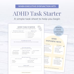 Feuille de travail sur le TDAH imprimable et à remplir pour le dysfonctionnement exécutif et la procrastination