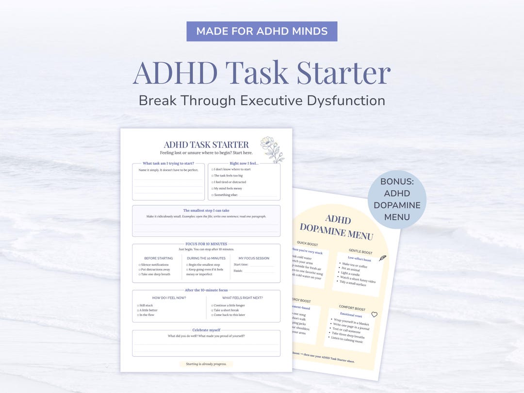 ADHD Task Starter Printable & ADHD Dopamine Menu – Start Tasks Without ...