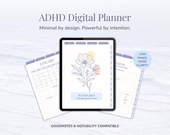 Planner digitale ADHD 2026, planner minimalista con collegamenti ipertestuali progettato per ridurre lo stress, compatibile con GoodNotes e Notability