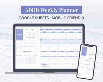 Agenda settimanale per ADHD su Fogli Google, programma settimanale e strumento di monitoraggio delle abitudini per menti sopraffatte