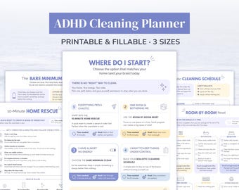 Agenda per le pulizie per persone con ADHD, stampabile e compilabile, lista di controllo per le pulizie per persone con ADHD, programma di pulizia realistico, tabella delle faccende domestiche per adulti