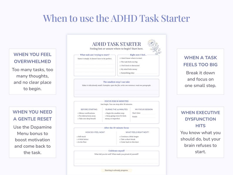ADHD Task Starter Printable & ADHD Dopamine Menu – Start Tasks Without ...