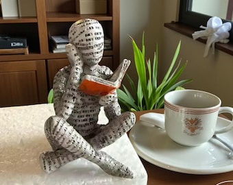 Woman Reading Figurine, Book Figure Desk Decoration, Book People Shelf Ornament, Bookworm Gift, Housewarming Gift, Book Figurine for Desk