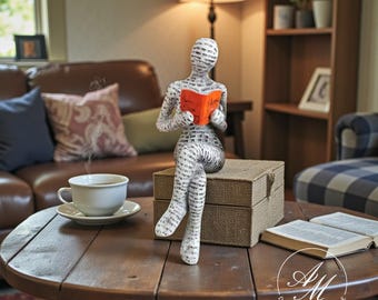 Mini estatua de lectura de resina, escultura de mujer pensante abstracta para escritorio, estantería y rincón de lectura.