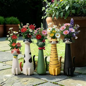 Resin Cat Shaped Vase, Whimsical Hand Painted Flower Pot, Cat Lover Gift, Shelf & Desk Decor, Dried Flower Vase, Unique Home Accent